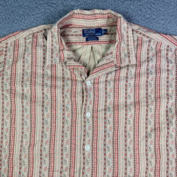 Vintage Polo Ralph Lauren Shirt XL Paisley Geometric Caldwell Camp Loop Collar - Picture 1 of 7